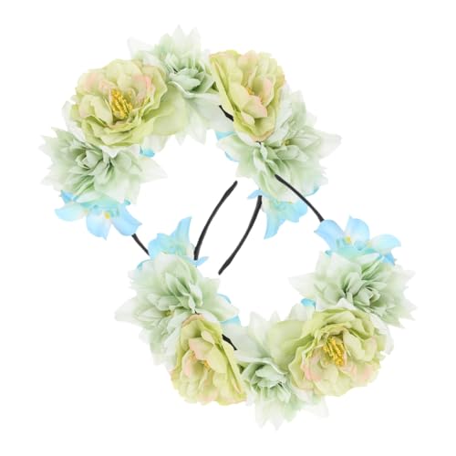 VICASKY 2pcs Floral Headband for Women, Artificial Flower Hairband with Vintage Peony Design, Double-sided Floral Hair Accessories for Photo Props and Dress-up