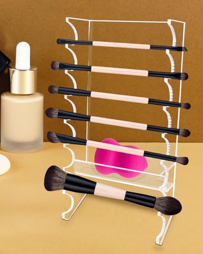 2 Pcs Acrylic Makeup Brush Holder, 16 Tier Unique Clear Paint Brush Drying Rack Hair Brush Holder for Women, Acrylic Pen Holder Display Stand for Home School Office or Store Use