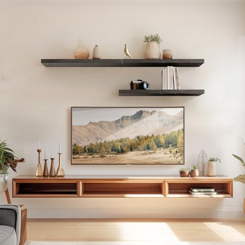 AMADA HOMEFURNISHING Floating Shelves Wall Mounted, 24 x 7 Inch Wall Shelves for Bathroom, Bedroom, Living Room, Black Shelves Set of 2 | Wall Shelves, for Bathroom, Bedroom, Living Room, Shelves - color: Black, size: 24 inches