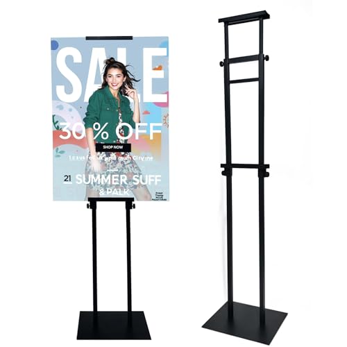 Heavy Duty Adjustable Pedestal Sign Stand, Double Sided Display Stand Adjustable to 80 inches for Poster Board & Foam Board, Column Sign Holder for Business Lobby, Wedding, Event, Black