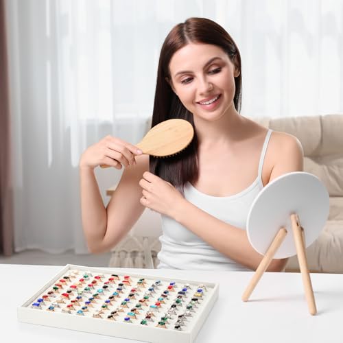 Wenqik 4 Pcs Cardboard Ring Holder with Velvet Lining, 100 Slot Inserts Stackable Ring Display Tray,13.8 x 9.4 x 1.2 inch (Beige) - color: Beige