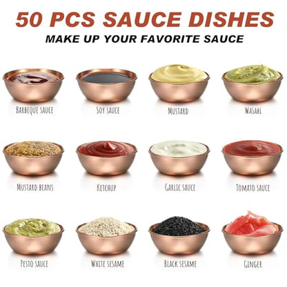 Tanlade 50 Pcs Metal Sauce Bowls 3.2 Inch Round Stainless Steel Seasoning Dishes Cups Mini Saucers Plates Small Sushi Dipping Bowls for Prep Ramekins Kitchen Party Supplies(Rose Gold) - color: Rose Gold
