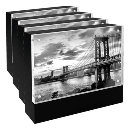 Isaac Jacobs 5” x 7” Black Wood Block Acrylic Picture Frame, Magnetic Photo Frame, Made For Tabletop Display (5” x 7” Black) (Pack of 4) - size: 5x7 (Pack of 4)