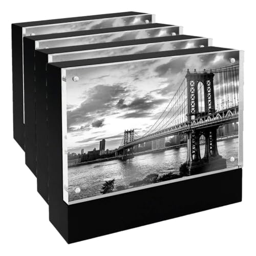 Isaac Jacobs 5” x 7” Black Wood Block Acrylic Picture Frame, Magnetic Photo Frame, Made For Tabletop Display (5” x 7” Black) (Pack of 4) - size: 5x7 (Pack of 4)