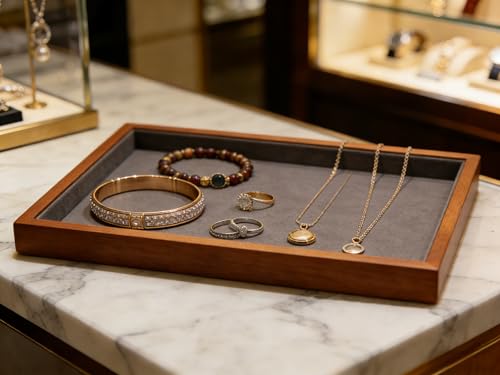 Wood Flat Jewelry Tray Stackable Display Tray Organizer for Rings Earrings Bracelets Necklace Jewelry Holder (13.78" L x 9.45" W x 1.18" H) Grey - color: Gray, size: Blank Tray-W 9.45" x H 1.18"x L 13.78"