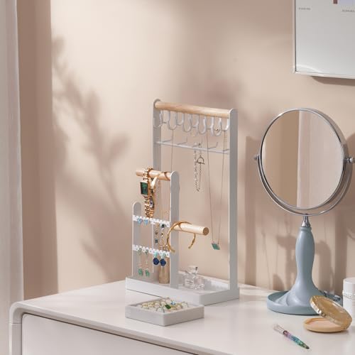 ProCase Jewelry Organizer Jewelry Stand Jewelry Holder Organizer, 4-Tier Necklace Organizer with Ring Tray, Large Aesthetic Jewelry Tower Storage Rack Tree for Bracelets Earrings Rings -Large, White - color: White, size: 13.4" Height