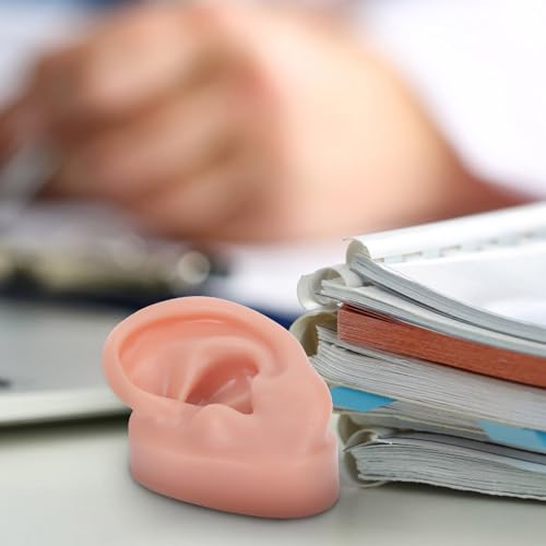 SEWACC Soft Silicone Human Ear Model Pair for Teaching and Piercing Practice Flexible Fake Ear Display Prop Left and Right Coffee Color for Anatomy Study