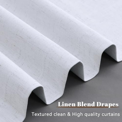 Guken Beige White 100% Blackout Linen Curtains 63 Inches Long for Bedroom Country Farmhouse Back Tab Hook Belt Black Out Room Darkening Insulated Thermal Noise Reduction Window Drapes Nuersery 52x63 - color: Beige White, size: 52"W x 63"L (Pack of 2)