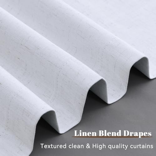 Guken Beige White 100% Blackout Linen Curtains 90 Inches Long 2 Panels Room Darkening Curtain for Bedroom Living Room Back Tab Hook Belt Black Out Insulated Thermal Noise Reduction Window Drapes 52x90 - color: Beige White, size: 52"W x 90"L (Pack of 2)