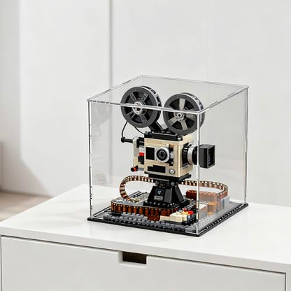10 Inch Clear Acrylic Display Case, Cube Acrylic Box for Collectibles Showcase, Plexiglass Case with Matt Black Stand for Toys, Arts and Figures