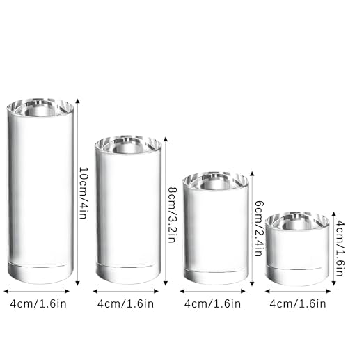 ZEERSHEE 4-Pack Clear Glass Cylinder Display Risers Crystal Blocks Display Stand for Collectibles Art Craft Transparent Solid Bases for Jewelry Cosmetic Crafts Closet Show(4''/3.2''/2.4''/1.6'')