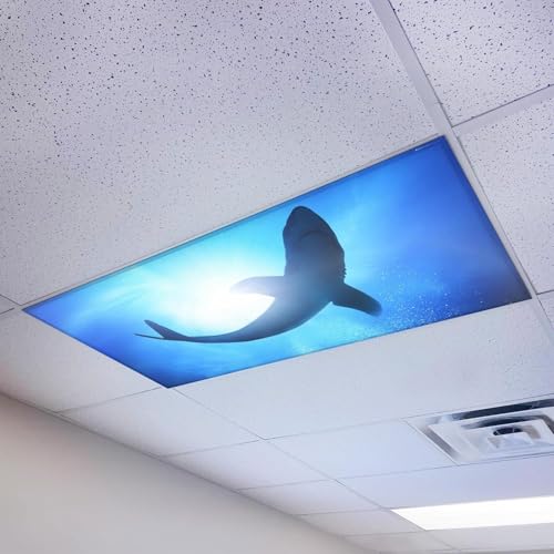 Magnetic Fluorescent Light Cover for Ceiling Lights Classroom 2x4 - High Resolution Magnetic Office Light Filter (Pack of 1) - Improve Focus, Eliminate Headaches & Eyestrain - Ocean - color: Great White Shark