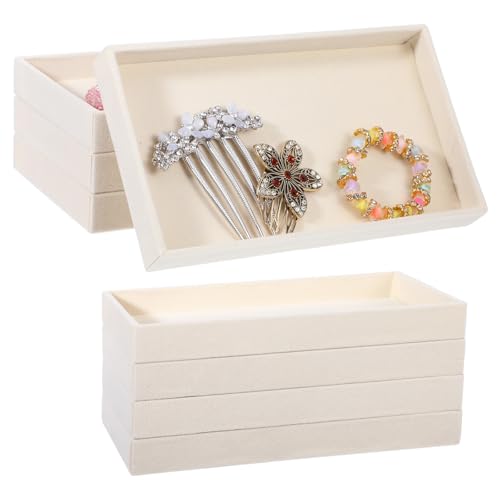 Dimeho 8 PCS Velvet Jewelry Organizer Trays Stackable Jewerlry Tray Jewelries Storage Display Plate Beige Blank Display Flat Tray for Earring Ring Beads Bracelet Necklace 8.3 x 4.7 x 1 Inches