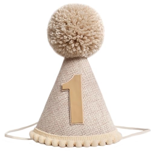 KOJIN 1st Birthday Hat for Baby Girl/Boy - First Birthday Decorations, Cake Smash Photo Prop - color: Light Brown