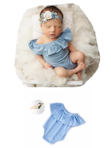 Newborn Photography Outfits Girl Baby Photo Tutu Dress Newborn Photoshoot Romper Baby Picture Lace Outfit - color: Blue2