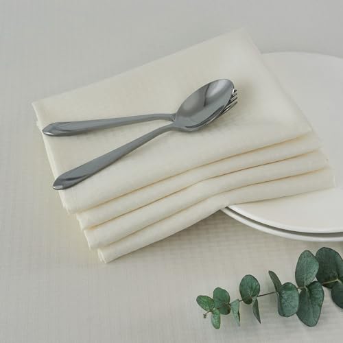maxmill Cloth Napkins 20 x 20 Inch Weaved Texture Pattern Soft Comfortable and Luxury Serviette for Restaurant Family Dinners Weddings Parties and Banquets Set of 4 Pieces, Ivory - color: Ivory, size: 20" x 20" (Set of 4)
