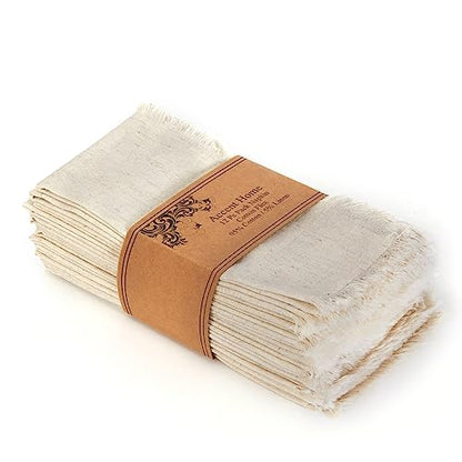 ACCENTHOME Natural Cotton Linen Napkin Set of 12 18x18 inch Dinner Napkins - Washable Soft Premium Hotel Quality Reusable Hemmed Edges Napkins Perfect Table Linens for Family Dinners, Weddings - color: 01 - Natural, size: 18"x18" - Pack of 12