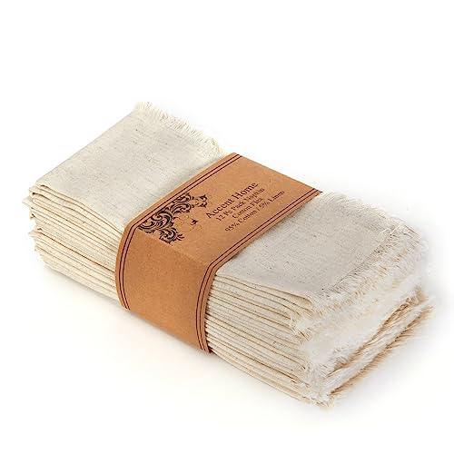ACCENTHOME Natural Cotton Linen Napkin Set of 12 18x18 inch Dinner Napkins - Washable Soft Premium Hotel Quality Reusable Hemmed Edges Napkins Perfect Table Linens for Family Dinners, Weddings - color: 01 - Natural, size: 18"x18" - Pack of 12