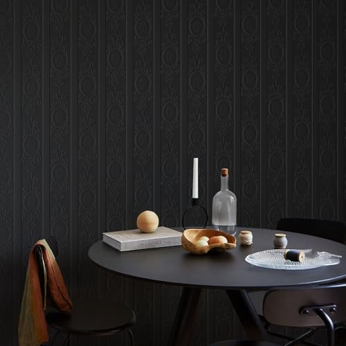 JiffDiff Wallpaper Peel and Stick Textured, 3D Black Embossed Wall Paper Stick on Wallpaper Modern Waterproof Self Adhesive Contact Paper(17.3" x 120") - color: Black, size: 17.3" x 120"