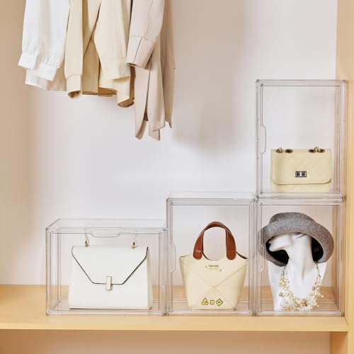 Clear Acrylic Display Case, Stackable Plastic Storage Bins with Magnetic Attraction Lid, Showcase for Cosmetic, Large Figures Collectibles, X-Large - size: X-large-1pcs