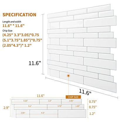 WOWSTAR 10-Sheet White Peel and Stick Backsplash Tiles for Kitchen, Marble Look Stick on Tiles for Kitchen, 12 inches x 12 inches - color: White