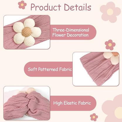 CÉLLOT Baby Flower Headbands Baby Girls Nylon Headbands Baby Essentials Stretchy Hairbands Handmade Hair Accessories for Newborn Infant Toddlers Kids (Pink,Khaki Gray,Dusty Pink) - color: Pink+Cameo+Salmon