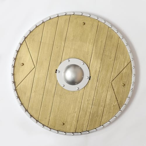 iEFiEL Medieval Vikings Era Shield Wood-Look Warrior Role Play Halloween Fantasy Photography Props - color: Gold