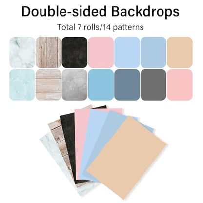 Photo Backdrop Board 7pcs 14patterns Small Product Food Photography Double-Sided Table Top Backdrop Kit Flat Lay Props for Jewelry and Cosmetics(16X11.5 Inch) - color: Light Color