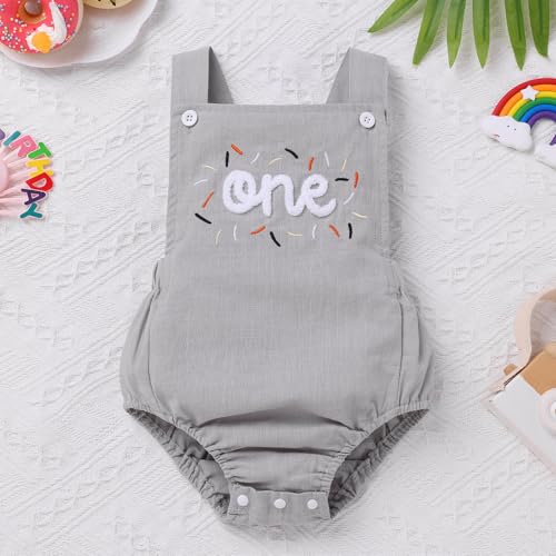 IMEKIS Baby Girls Boys Boho 1st Birthday Outfit Backless Overalls Romper for Cake Smash Photo Shoot - color: Light Grey One, size: 12-18 Months