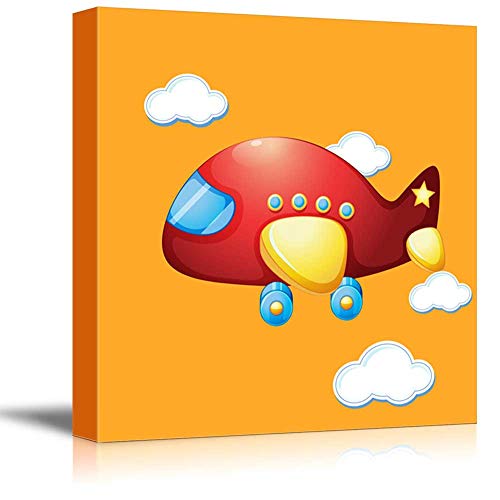 wall26 - Square Canvas Wall Art - Red Airplane - Kid's Room/Nursery Wall Art Vibrant Color & Ready to Hang - 12x12 inches - color: Artwork - 12, size: 12"L x 12"W