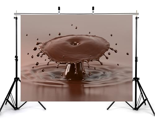 10x8ft Melted Chocolate Splash with Flying Droplets Backdrop Smooth Rich Brown Liquid Texture Photography Background for Dessert Baking Themed Party Decorations Banner Photo Booth Props - size: 10x8ft