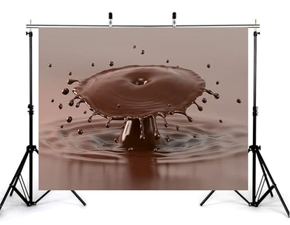 10x8ft Melted Chocolate Splash with Flying Droplets Backdrop Smooth Rich Brown Liquid Texture Photography Background for Dessert Baking Themed Party Decorations Banner Photo Booth Props - size: 10x8ft
