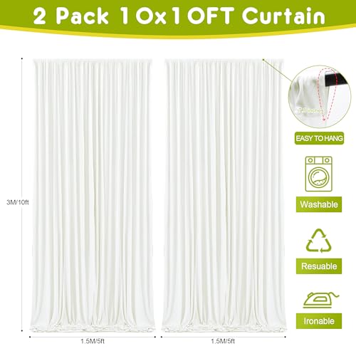 Wokceer Ivory Backdrop Curtain for Wedding Parties 2 Pack 10x10FT Wedding Curtains Photo Backdrop Drapes Polyester for Photoshoot Baby Shower Birthday Party Curtains Background 4 Panels 5x10FT - color: Ivory, size: (2 Pack)10FTx10FT