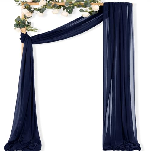 MLMC Navy Blue Wedding Arch Draping Fabric 1 Panel 29" x 20 FT Extra Long Gauze Drapes Sheer Backdrop Curtains 6.6 Yards Airy Outdoor Drapery Panels for Wedding Bridal Shower Ceiling Decoration - color: Navy Blue
