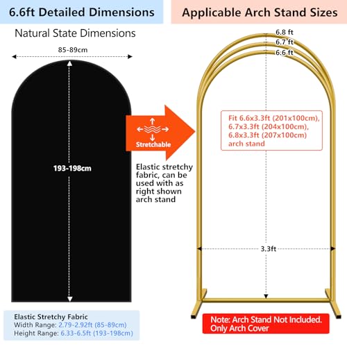 Hemmotop 6.6 ft Black Spandex Arch Cover (No Arch Stand), Spandex Arch Covers Stretchy Backdrop, Balloon Arched Cover 2-Sided, Arches for Backdrop for Wedding, Baby Shower Party Decoration - color: Black, size: 6.6x3.3 Ft (Hxw)