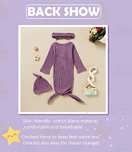 Newborn Cotton Nightgowns Neutral Baby Knotted Sleeper Baby Coming Home Outfit - color: Purple