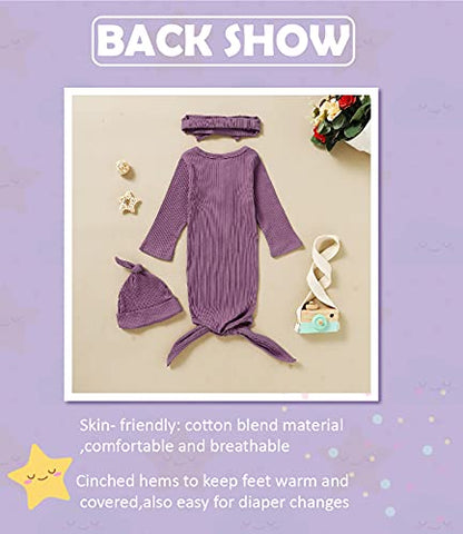Newborn Cotton Nightgowns Neutral Baby Knotted Sleeper Baby Coming Home Outfit - color: Purple