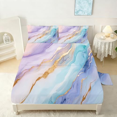 Marble Sheet Sets Queen Size for Kids Women Teens Bedroom Decor Watercolor Marble Fitted Sheet Set Mordern Bed Sheet Soft Microfiber Bedspread 1 Fitted Sheet+1 Flat Sheet+2 Pillowcases - color: Watercolor Marble, size: Queen