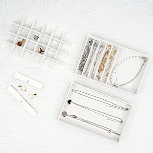 ProCase Stackable Jewelry Organizer Trays for Drawers, Jewelry Drawer Inserts Container Display Case Storage for Earring Necklace Rings Bracelet with Removable Dividers -Warmwhite, 4 Layers - color: Warmwhite, size: 4 Layers