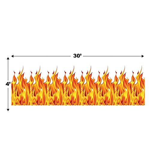 Beistle Plastic Flame Wall Backdrops, 4’ x 30’, 3 Pack – Photo Backdrop, Easy to Adhere Wall Covering, Party Decor, Burning Fire Photography Background for Birthdays, Holidays & Events - style: Flame - 3 Piece