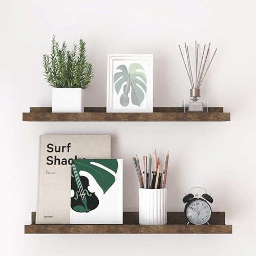 Floating Shelves for Wall Decor, Long Wall Mounted Storage Shelf for Bedroom, Living Room, Bathroom, Kitchen, Nursery, Rustic Display Picture Ledge Shelf with Lip Set of 2-24 Inches, Brown - color: Brown, size: 23.6in