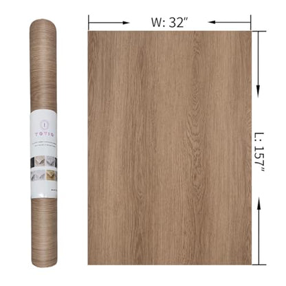 TOTIO Extra Wide Walnut Wood Wallpaper Light Brown Wood Grain Vinyl Wrap Walnut Contact Paper Peel and Stick 32x157inch Air Guide Slot Design Matte Thickened Self-Adhesive Waterproof Wall Stickers - color: Warm Brown, size: 32" x 157"