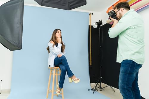 Denny Manufacturing - Seamless Paper Backdrop for Photography, Baby Blue Seamless Paper Roll - Light Blue (53 in x 36 ft) Includes Free Roll Black Gaffer Tape 2 in x 13 ft - color: Light Blue, size: 53 in x 36 ft