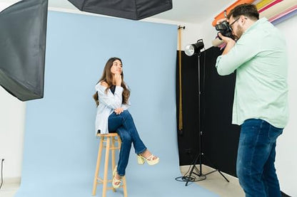 Denny Manufacturing - Seamless Paper Backdrop for Photography, Baby Blue Seamless Paper Roll - Light Blue (53 in x 36 ft) Includes Free Roll Black Gaffer Tape 2 in x 13 ft - color: Light Blue, size: 53 in x 36 ft