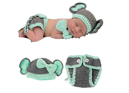 Matissa Newborn Baby Girl/Boy Crochet Knit Costume Photography Prop Hats Outfits - color: Green Elephant