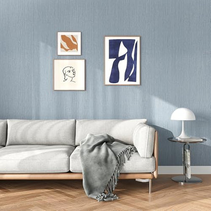 VEELIKE 15.7''x118'' Soft Blue Grasscloth Peel and Stick Wallpaper Textured Faux Grasscloth Wallpaper Removable Self Adhesive Linen Vinyl Blue Contact Paper for Cabinets Shelves Bedroom Bathroom Wall - color: Soft Blue, size: 15.7" x 118"