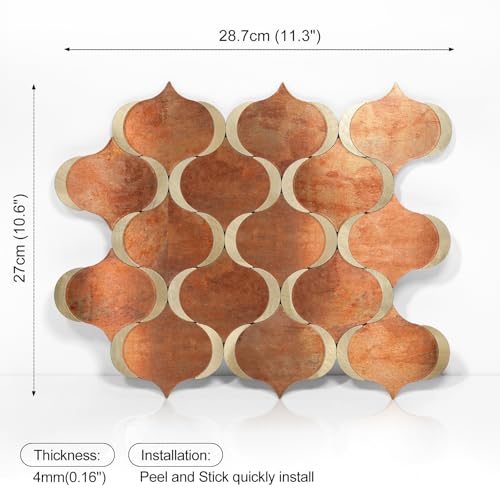10 Sheet Arabesque Peel and Stick Backsplash Tile, Stick on Backsplash for Kitchen and Bathroom Wall, Retro Brown Look PVC Mixed Metal Aluminum - color: Retro Brown Mixed Metal Rose Gold