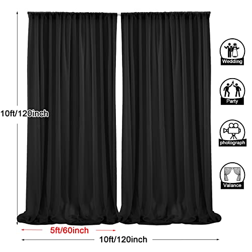 PARTISKY 10ftx10ft Black Chiffon Sheer Backdrop Curtains, Wrinkle-Free Wedding Backdrop Drapes for Birthday Party Ceremony Arch Stage Decor Background for Photography 5ft x 10ft,2 Panels - color: Black, size: 10ft x 10ft
