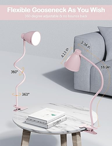 BOHON Cute Desk Lamp with Clamp 10W 38 LED Clip on Light, 5 Color 10 Brightness Auto Off Timer Flexible Gooseneck Pink Lamp Kawaii Accessories Desk Lights for Office Home Bed Bedside Reading, Pink - color: Pink