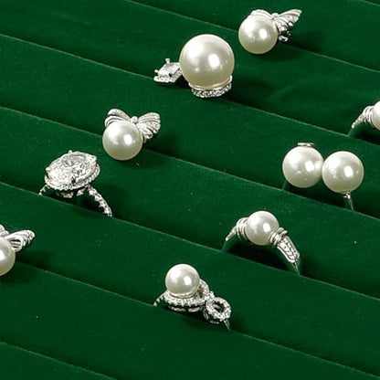 7 Slots Velvet Jewelry Tray Ring Earring Display Tray Jewelry Drawer Organizer Ring Earring Holder Storage (Green) - size: 7 Slot
